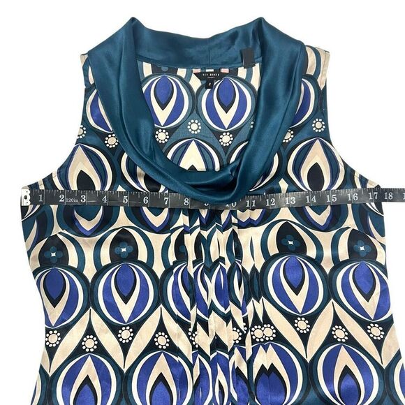 Ted Baker London Women's Teal Blue Patterned Silk Cowl Neck Dress Size 2 - Picture 9 of 12